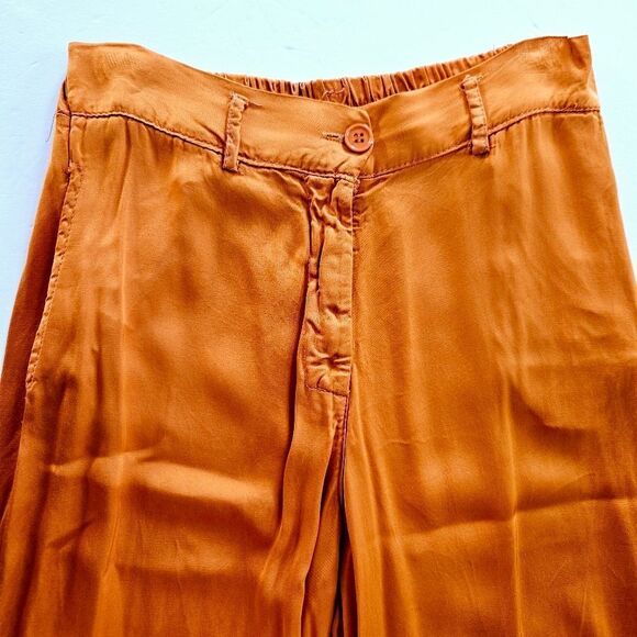 2uves Spain Wide Leg High Waist Pleated Satin Elastic Back Trousers in Orange M - Picture 8 of 8